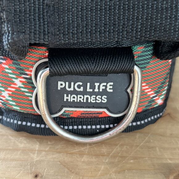 Pug Life Harness Red/Green Tartan Plaid Adjustable 3-Point Dog Harness Sz S - Picture 5 of 6